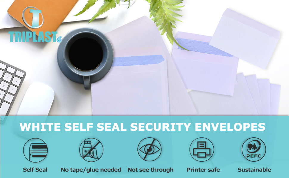 Triplast 100 x DL White Self Seal Security Envelopes (Size 110x220mm) Fully Opaque, Self