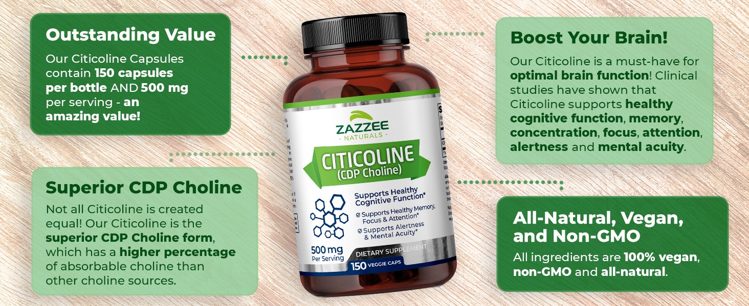 citicoline capsules cdp choline brain function zazzee mental memory focus concentration citicholine