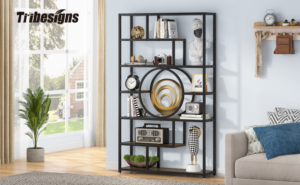 Tribesigns 43'' X 72’’ Bookshelf Geometric Bookcase, 7Tier