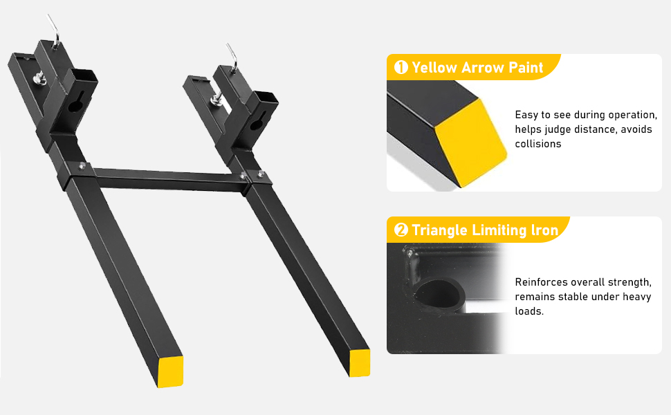 Peforway 60" 4000lbs Clamp on Pallet Forks with Adjustable Stabilizer Bar, Rated