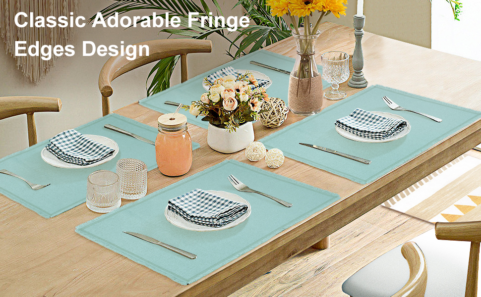 Rinpon Boho Tassel Cloth Placemats Set of 6, Linen Type