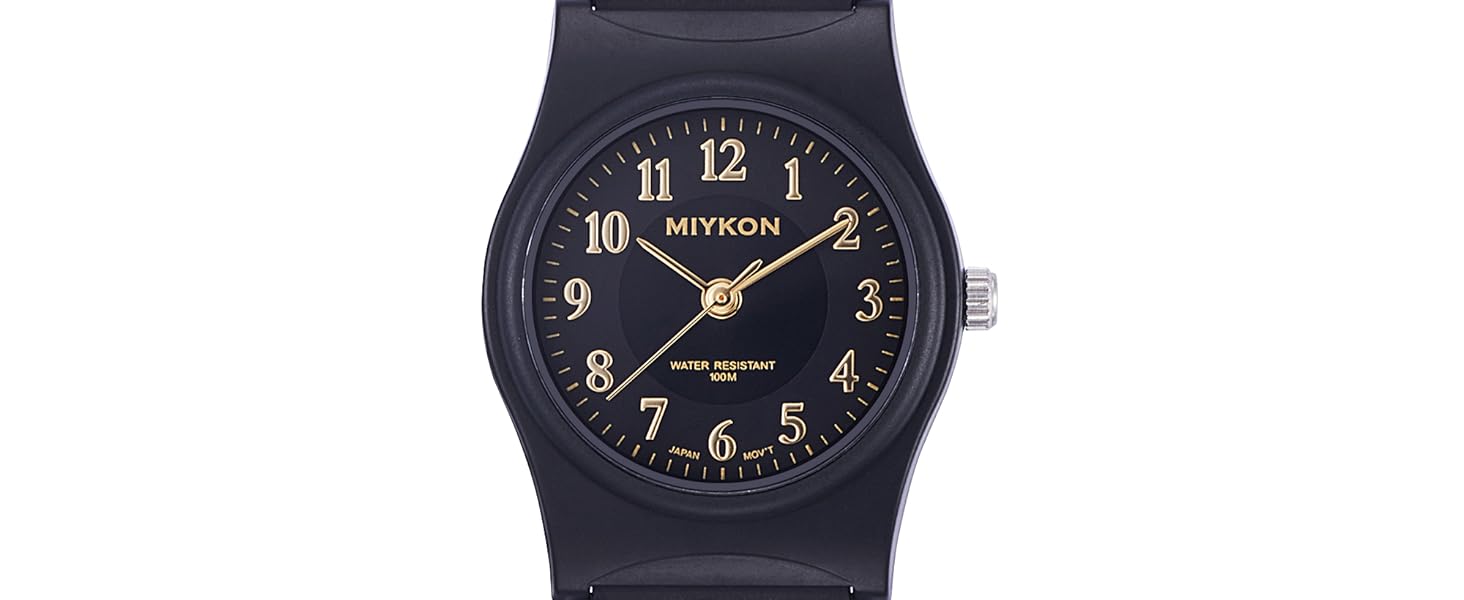 Miykon Women's Easy Reader Resin Watch (Black Dial, Gold Arabic Numerals, 26mm)