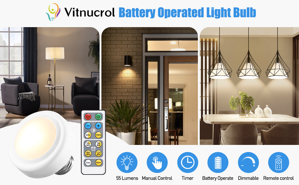 Vitnucrol 4 Pack Battery Operated LED Light Bulbs, AAA Battery Powered Light Bulb with Remote