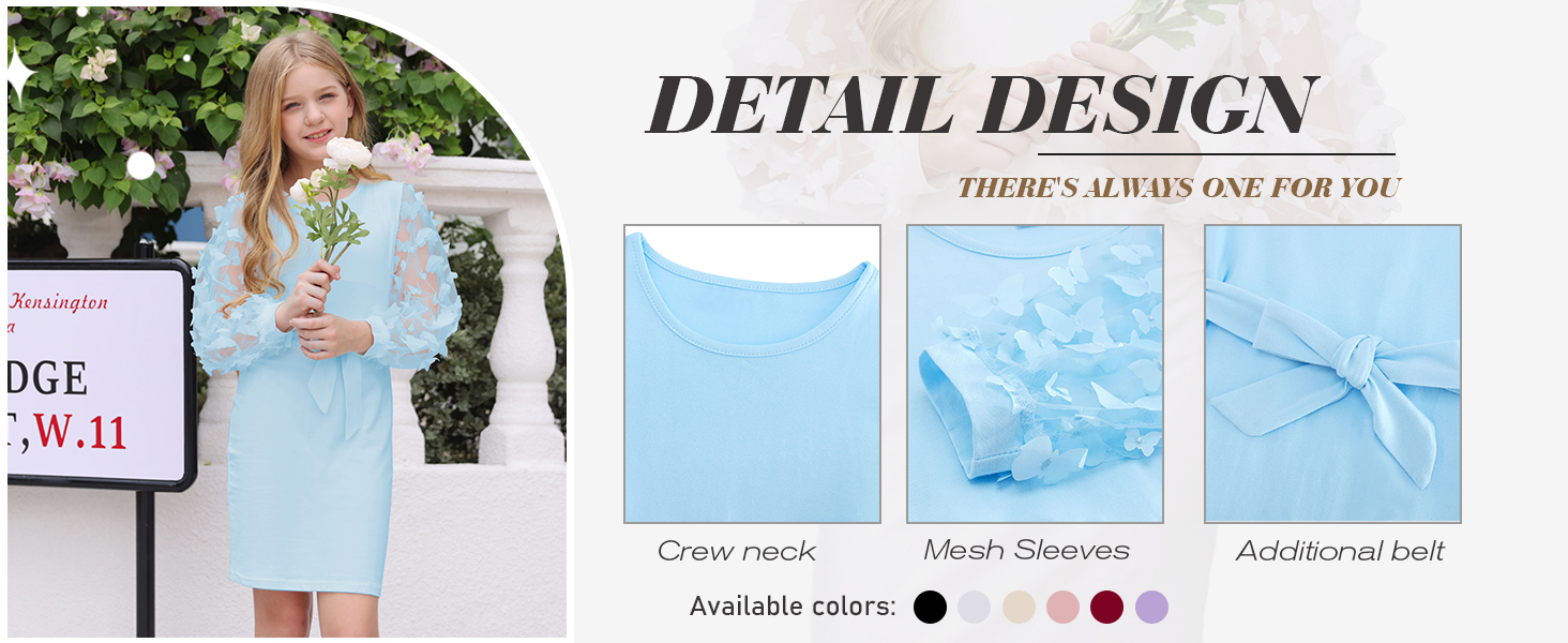 ALISISTER Girls Dresses Mesh Puff Long Sleeve Dress with Butterflies 7-14 Years