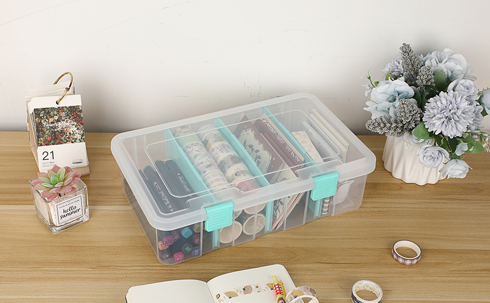 BSTKEY Plastic Clear Blue Storage Container Organizer Box, Home Utility