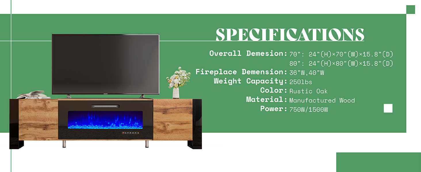 AMERLIFE Fireplace TV Stand with 40" Fireplace, 80" Modern