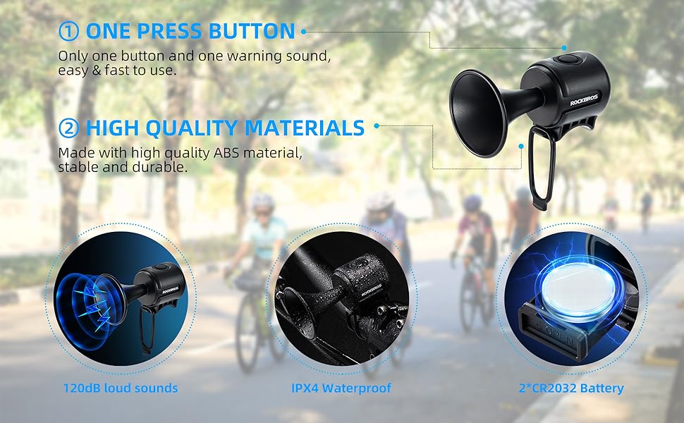ROCKBROS Electric Bike Horn Loud 120dB Adults Kids Bike Horn Alarm IPX4