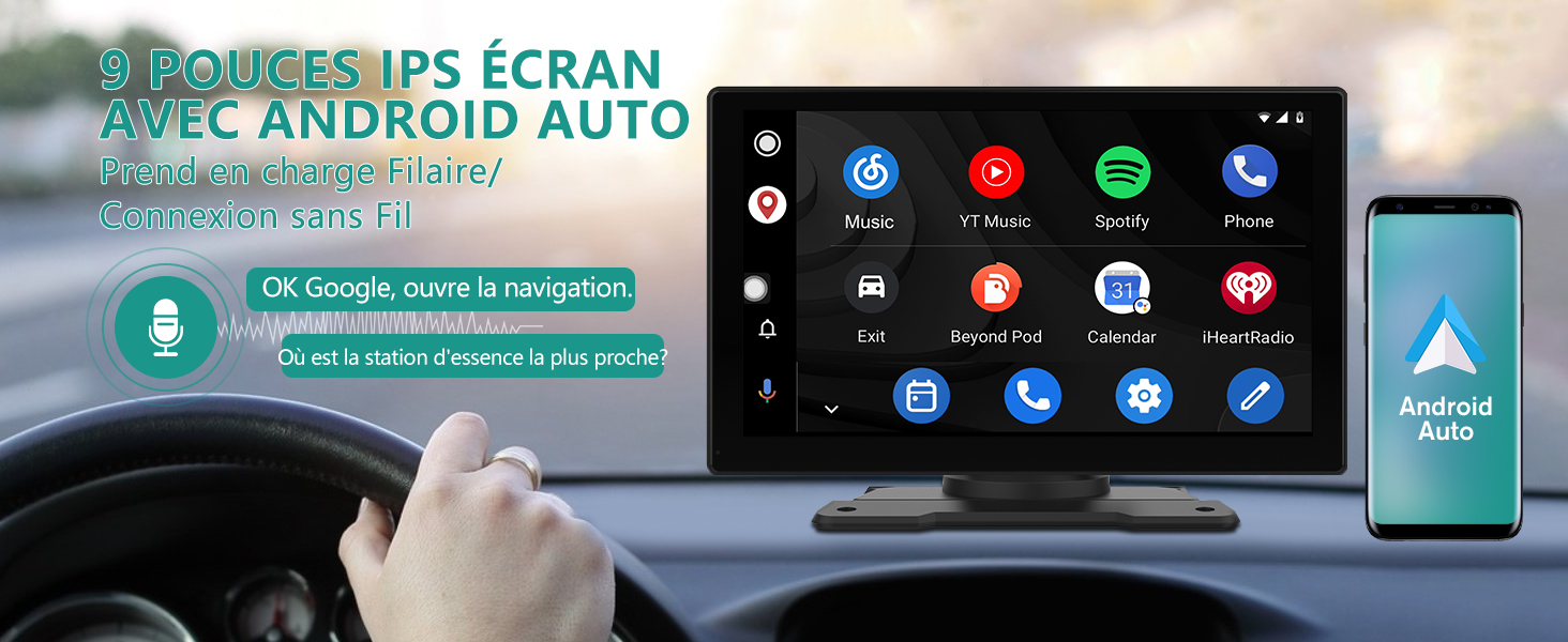 AWESAFE pour Apple Carplay Voiture Android Auto sans Fil, 9 Pouces IPS HD Écran avec Bluetooth