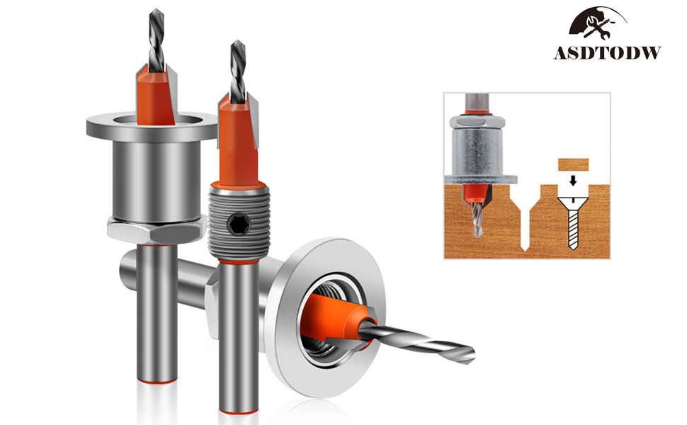 Countersink Drill Bit Set with Adjustable Drill Bit Depth Stop