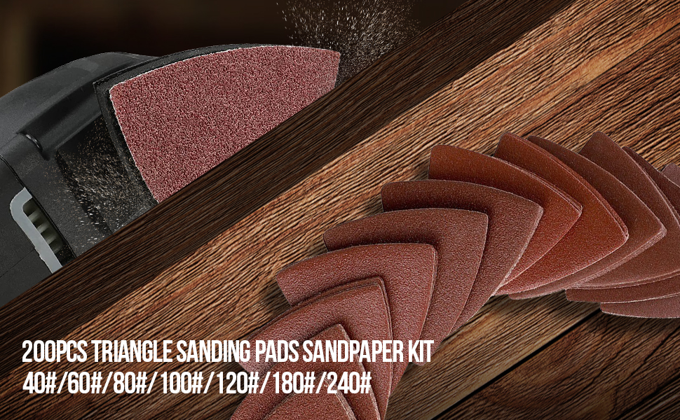200Pcs 80mm Triangle Sanding Pads, Hook and Loop Triangular Sandpaper