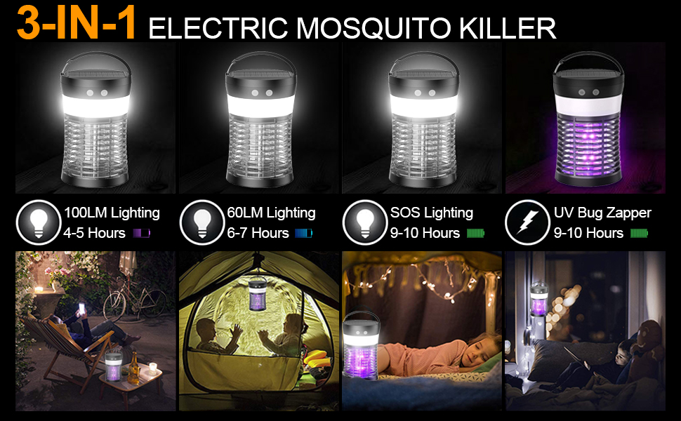 Mosquito Killer lamp, Bug Zapper Outdoor, Solar Operated and Battery