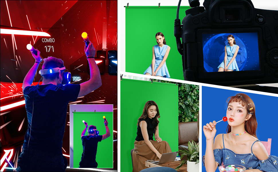 クロマキー布 グリーン 青 両面 透けない グリーンバック 背景布 ブル リバーシブル 150x200cm 強力クリップ3個入り 暗幕 緑 両面無反射 zoom