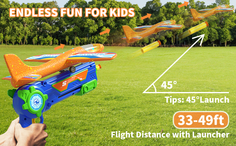 Bennol 6 Pack Foam Airplane Launcher Outdoor Toy for Boys Kids, 2 Airplane Launchers