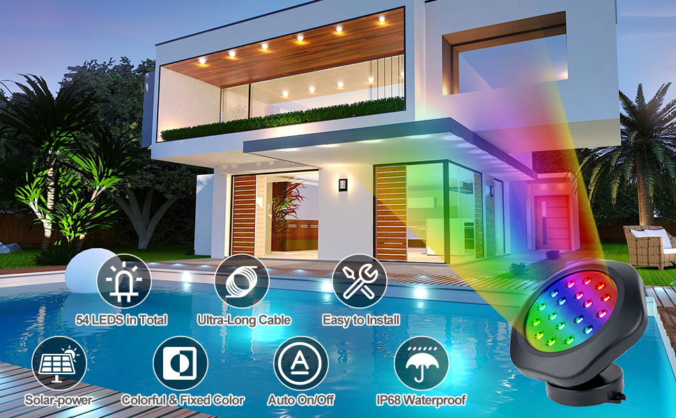 CREPOW Solar Pond Lights, 18 LED Super Bright RGB LED