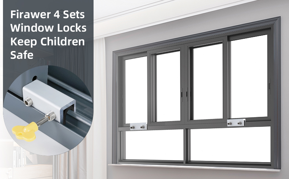 Window Locks, 4 Sets Sliding Window Security Lock Aluminum with Key for ...