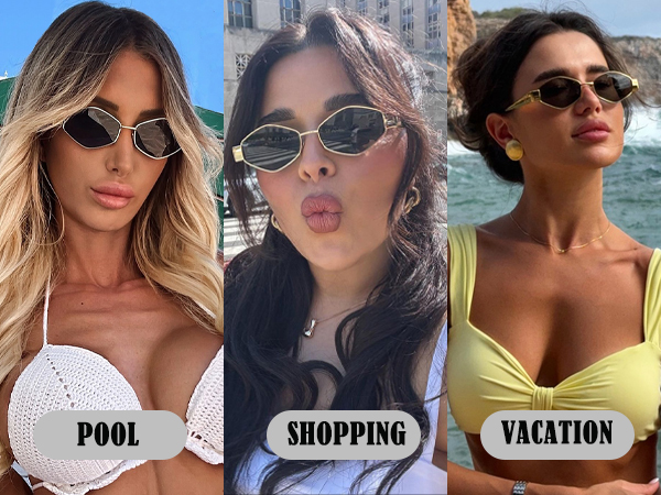 SUN★ SDINM Hexagon Sunglasses for Women Retro Vintage Gold Metal