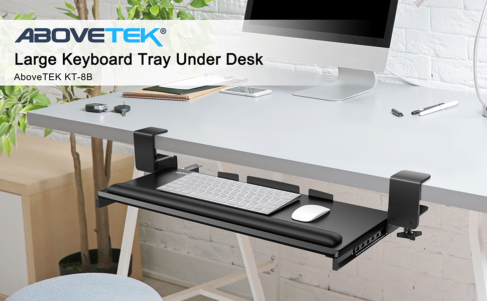 AboveTEK Large Keyboard Tray Under Desk with Wrist Rest, 26.7"×11