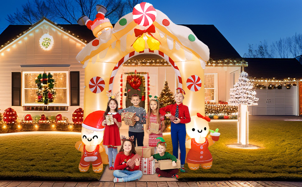 GUDELAK 10FT Christmas Archway Inflatables Gingerbread Man