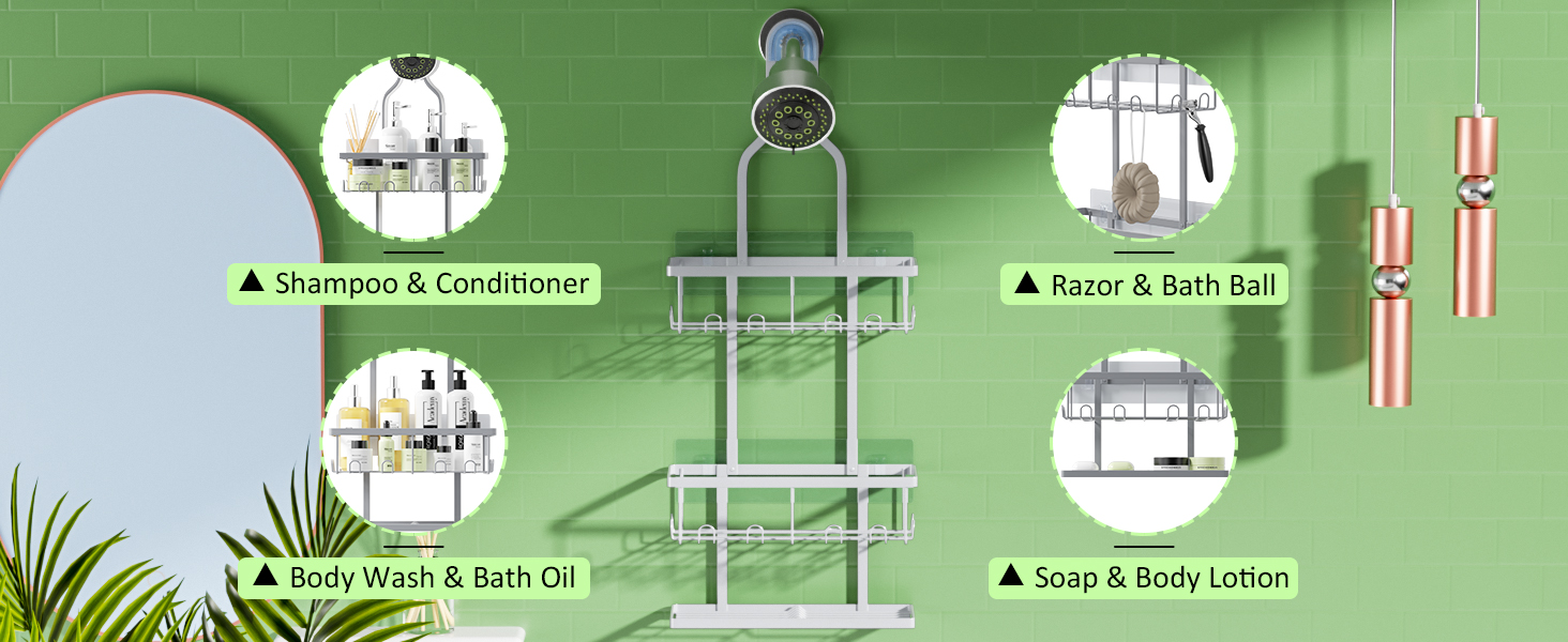 AHNR Bathroom Hanging Shower Caddy Over Shower Head