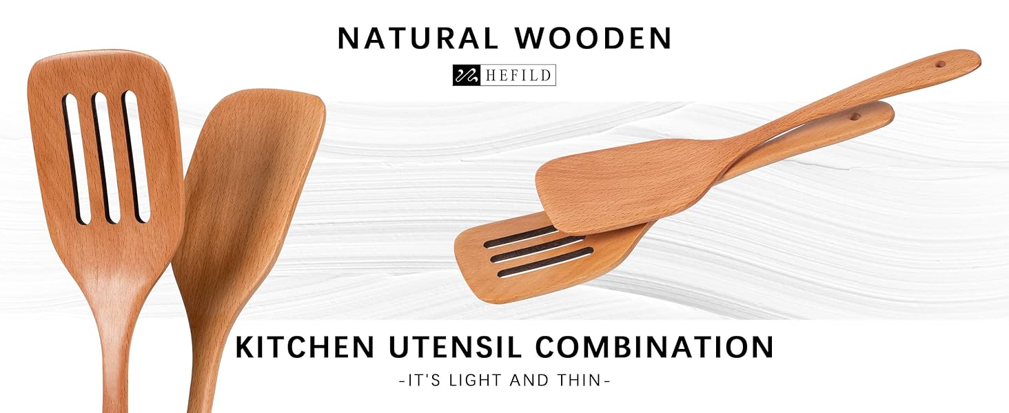 Wooden Spatulas for Cooking,Beechwood Cooking Utensils for Nonstick Pans