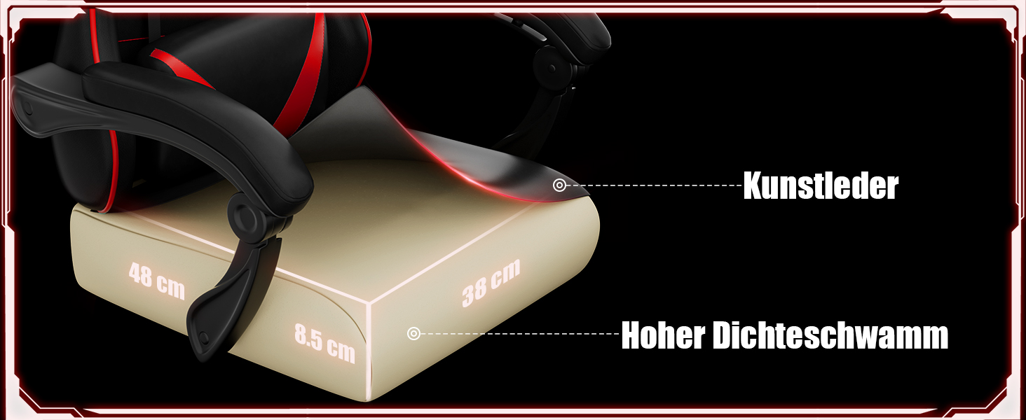 Der Text lautet „Kunstleder“ und „Roher Dichteschaum“. Reihe von schwarz-weißen Anleitungsbildern, die die Schritte zur Material- oder Produktmontage zeigen.