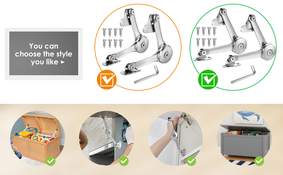 Soft Close Hinges，Lid Support for Toy Box and Chest，Keep Lid