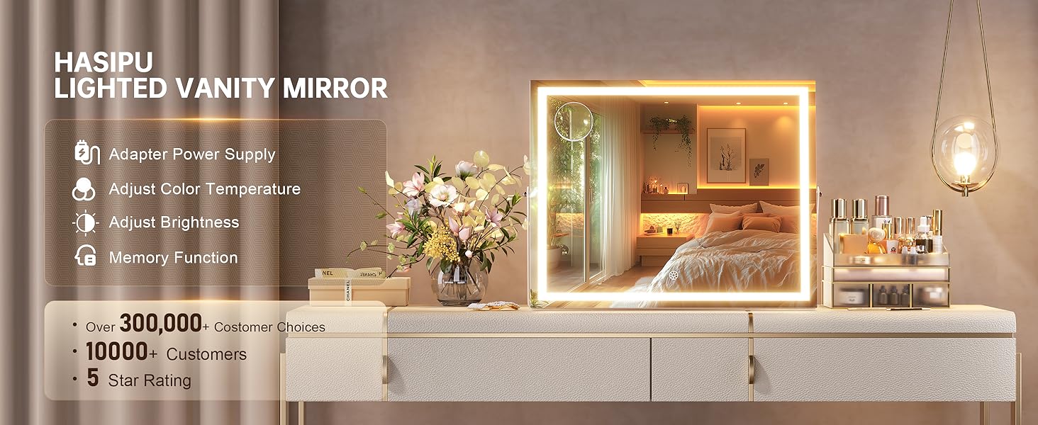 Hasipu Vanity Mirror with Lights, 16" x 12" LED Makeup