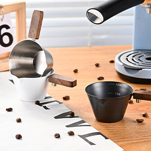 Kytpyi Measuring Cups, Espresso Shot Glass, 120mL Stainless Steel Measuring Cups with V-spout Wooden Handle Scale Mark for Coffee Drinks, Small Minimalist Espresso Measuring Cup for Home Cafe (Black) 18 stainless steel measuring cups