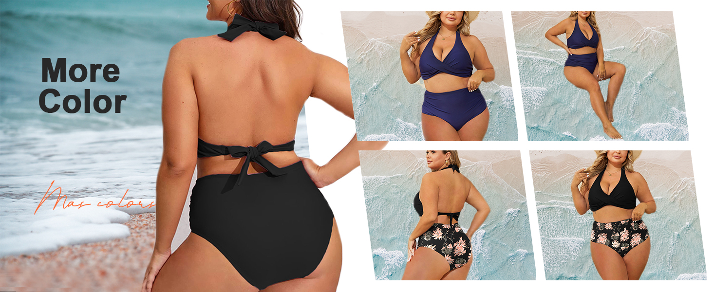 Donna Taglie Forti Bikini Set Coordinati Boemia Reggiseno Costume da Bagno Due Pezzi Plus Size