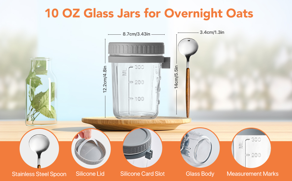 Set of 4 Overnight Oats Jars, Overnight Oats Container with