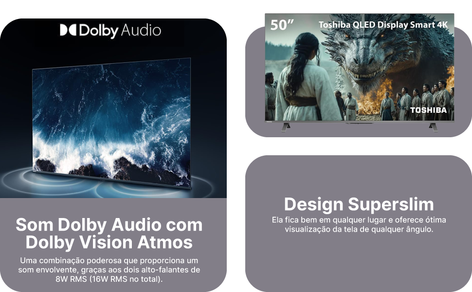 Smart TV Toshiba 50" 4K QLED  50C450NS Google TV - TB059E