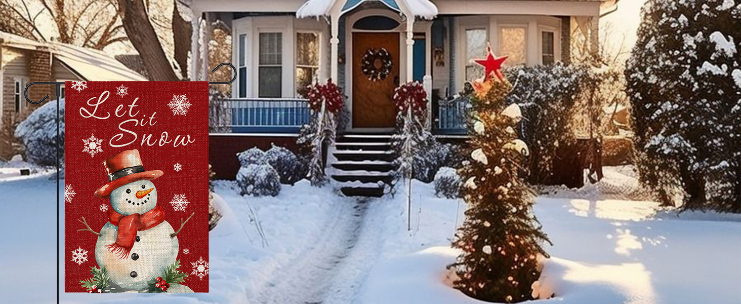 Hello Winter Christmas Garden Flag 12x18 Inch Double Sided