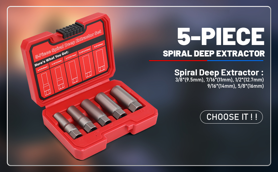 UYECOVE 5Pcs Spiral Deep Bolt Extractor Set, Stripped Bolt Remover Lug