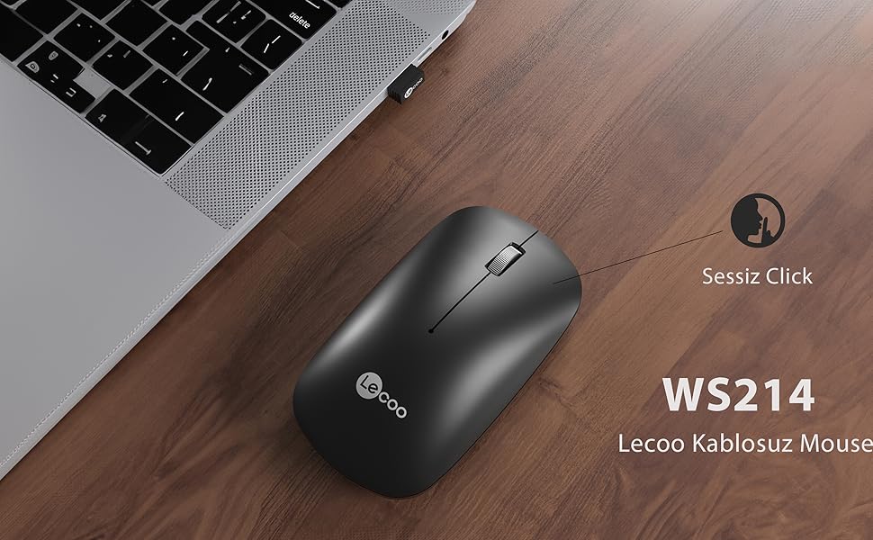 Lecoo WS214 Kablosuz 1200DPI 3 Tuşlu Optik Mouse Siyah