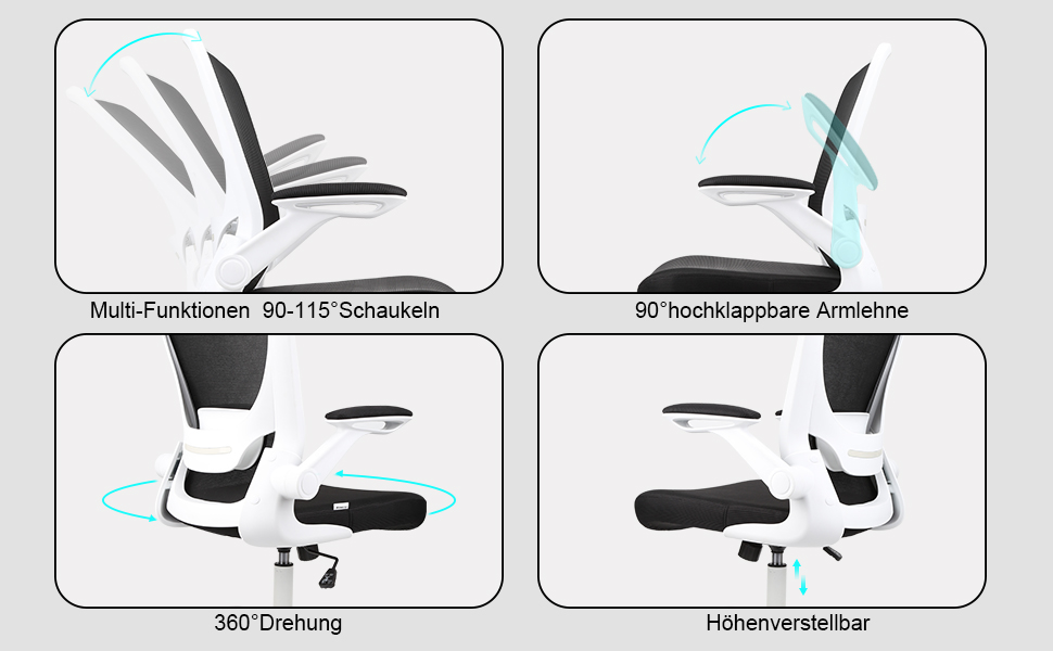 Komene Ergonomic Office Chair, Desk Chair with Folding Armrests, Swivel