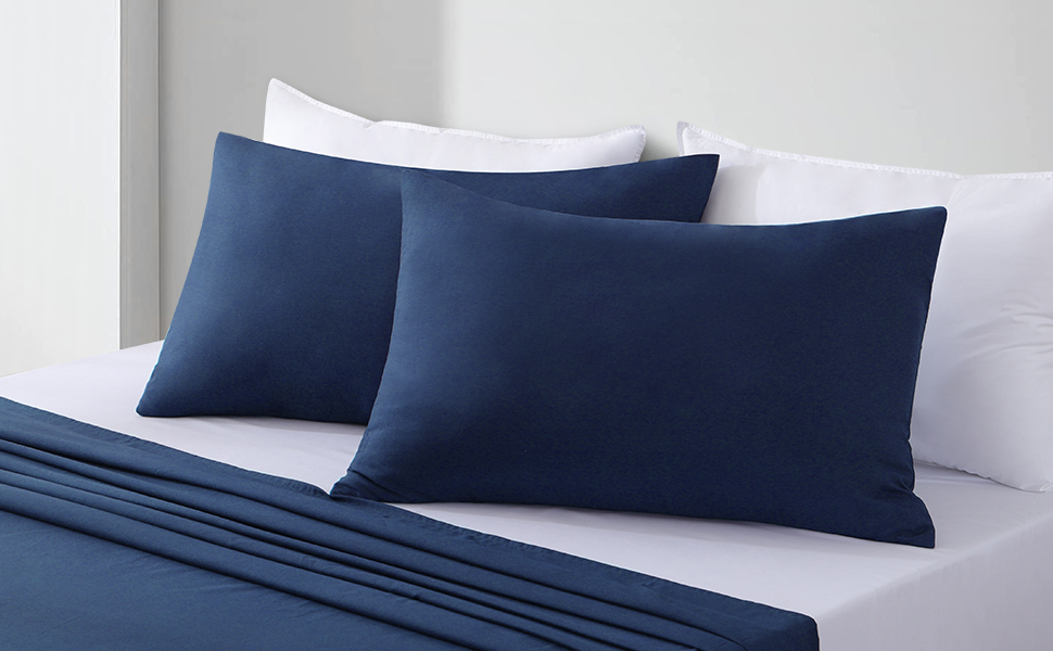 Aisbo Queen Size Pillow Cases Set of 2 Navy Blue Queen