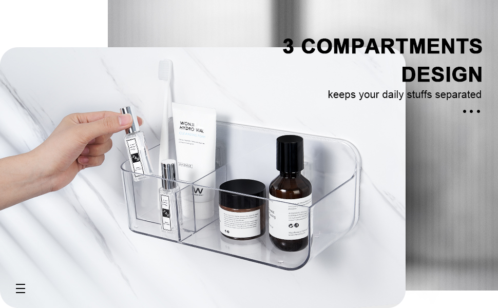 YOHOM Clear Adhesive Bathroom Caddy Organizer for Tile Wall Mounted Stick on Shower