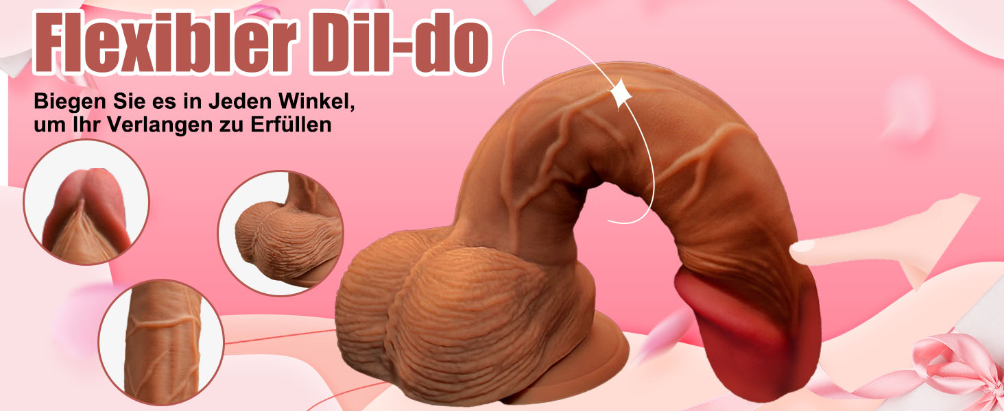 Der Text lautet „Flexibler öll-do“. Abbildung mit schrittweisen Anleitungen zum Anpassen oder Manipulieren von Objekten mit rosafarbenem Hintergrund und braunen Grafikelementen.