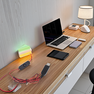 A sleek and modern desk setup with the product neatly organized alongside a laptop and office suppli