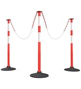 RoadHero 3 Pack Traffic Delineator Post with Weighted Rubber Base, Portable Orange Safety Barrier...