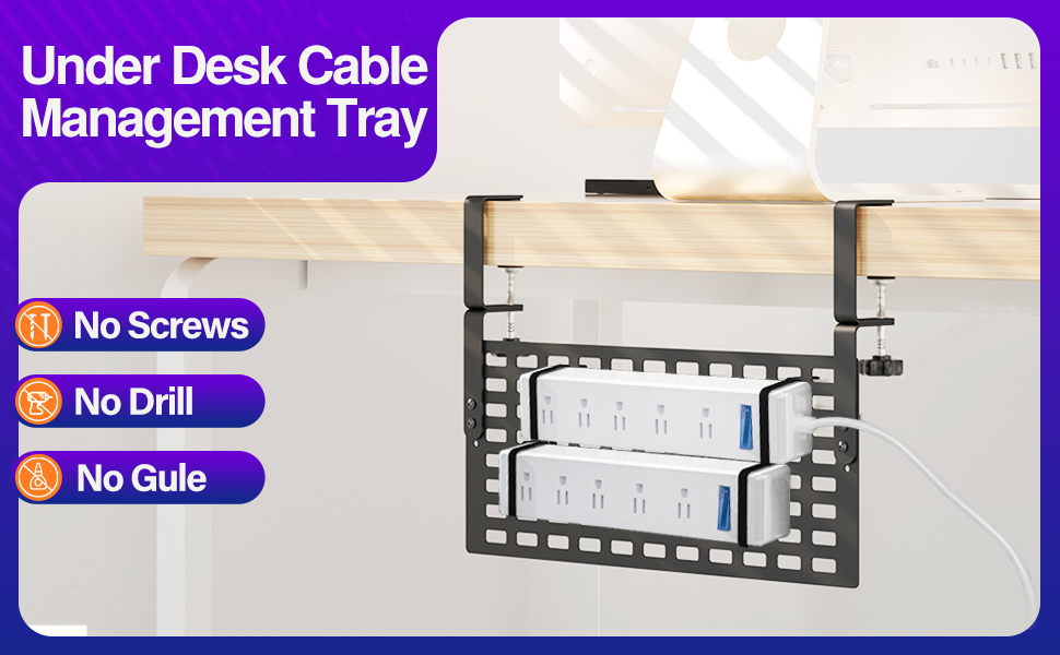 Under Desk Cable Management No Drill, Xpatee 16'' Desk