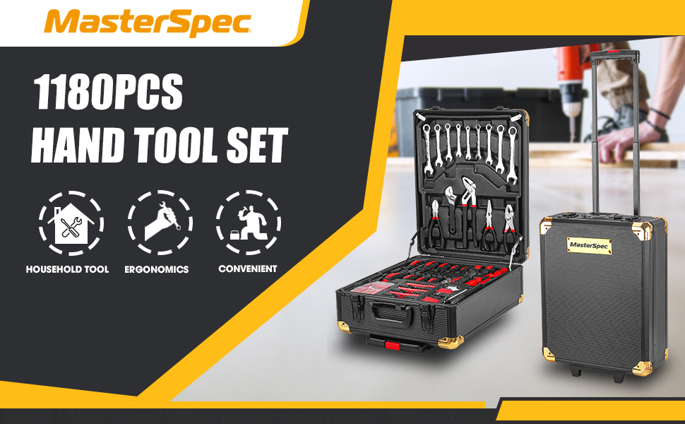 MasterSpec Professional 1180PCS Hand Tool Set Aluminum Case Tool Kits