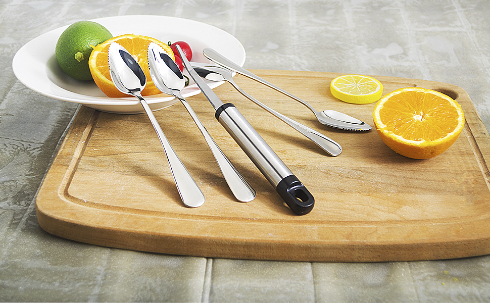 Grapefruit Spoons and Grapefruit Knife, 4 pcs Stainless