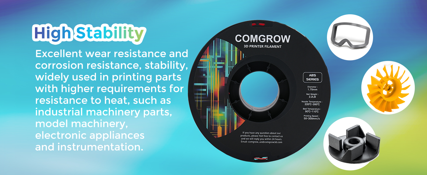 Comgrow ABS 3D Printer Filament 1.75mm Heat Resistant 1kg Strong and Durable