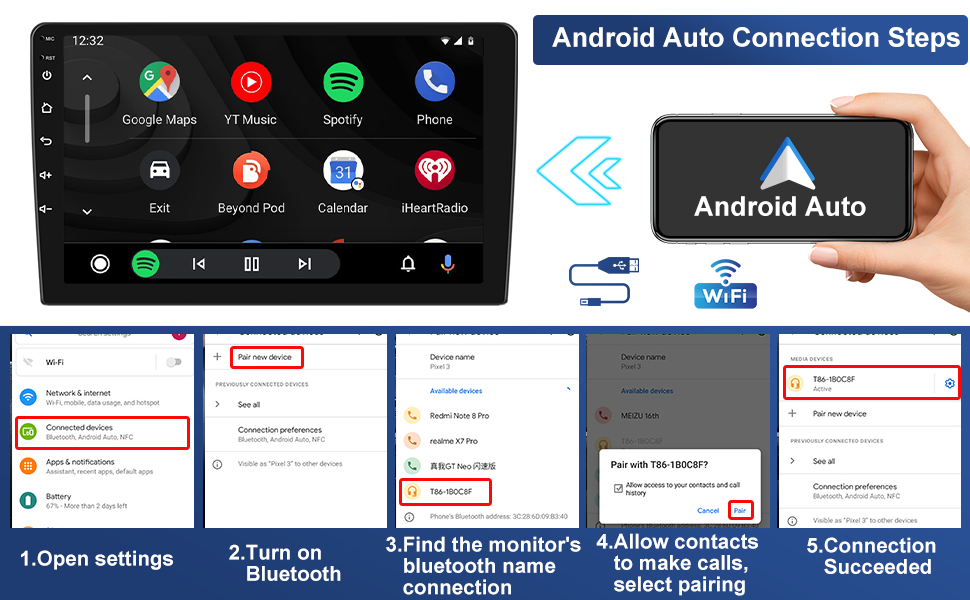 Android 11 Double Din Car Stereo with Apple Carplay Android