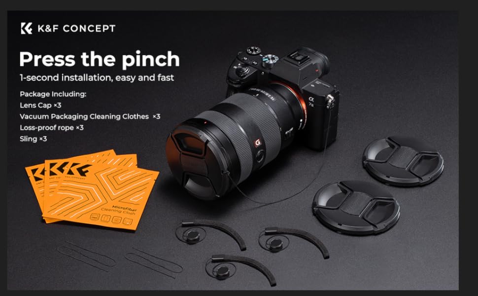 K&F Concept 67mm Lens Cap 3 Pack Snapon Front Camera Lens Cover