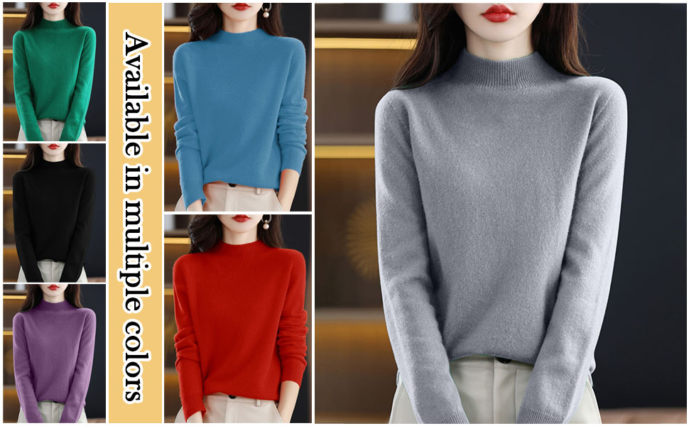 Cashmere Jumpers Ladies Women's Semi Turtleneck Sweater Long Sleeve Solid Color Pullover with A Base Shirt Autumn and Winter Warm Loose Sweater Jumpers for Women UK 7 Cashmere Jumpers Ladies Women's Semi Turtleneck Sweater