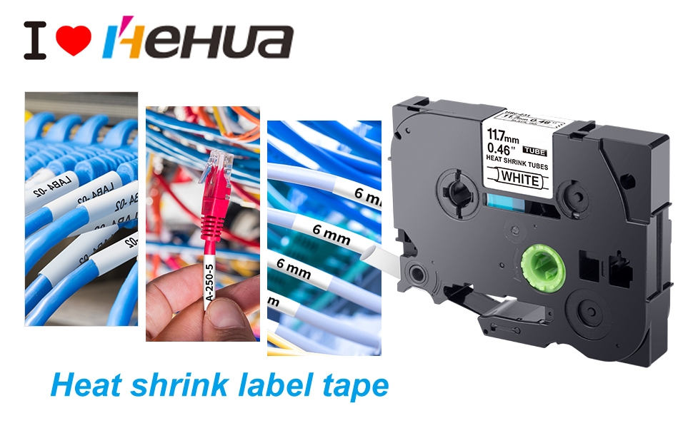 Hehua Black on White Heat Shrink Tube Compatible for Brother Heat Shrink Label HSe