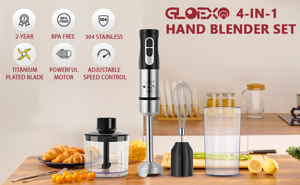 1000W 4in1 Immersion Hand Blender,Stainless Steel Stick Blender Mixer