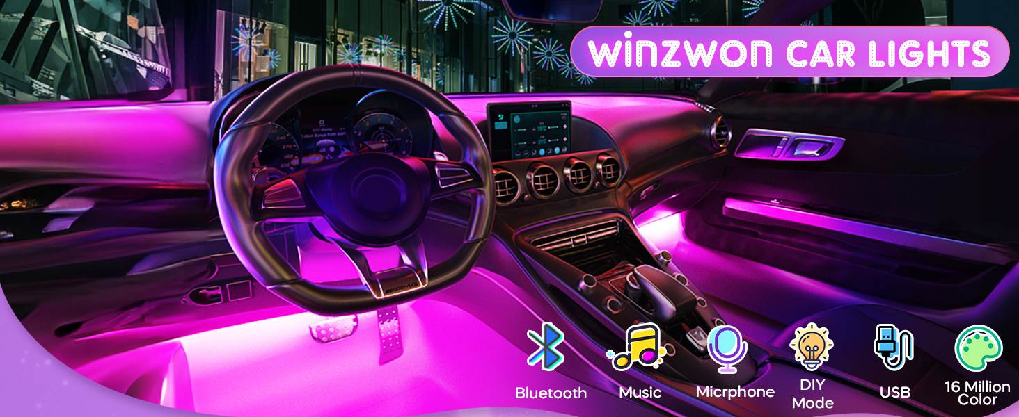 Winzwon Car LED Interior Lights, Gifts for Him Her, Car Accessories for